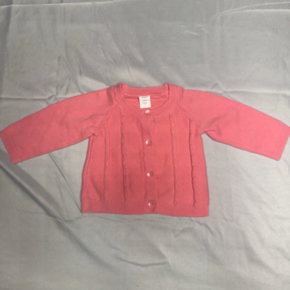 Old Navy 3-6 M Cardigan Pink Cable Knit Button Up Baby Sweater Cute Warm Tiny